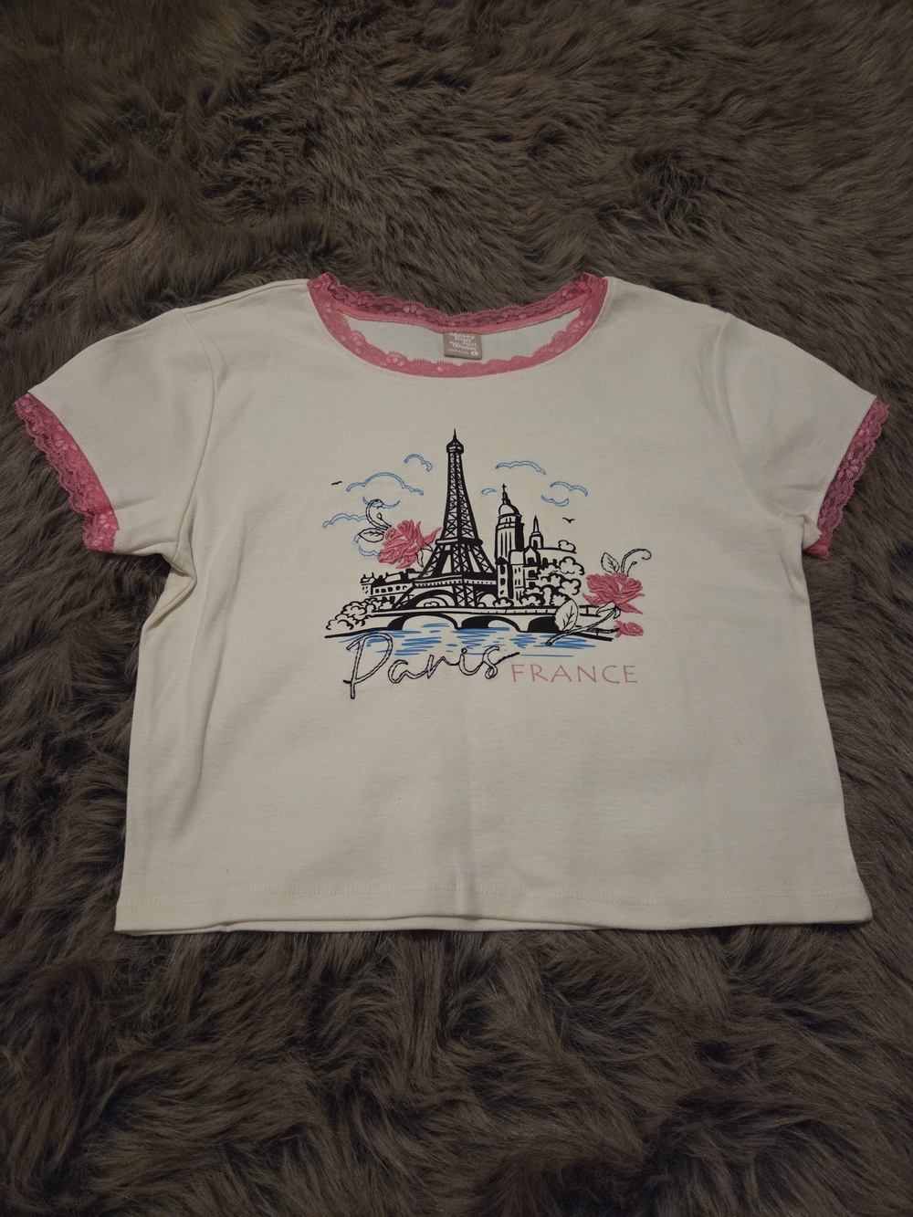 Women Paris Graphic Tee with Pink Trim